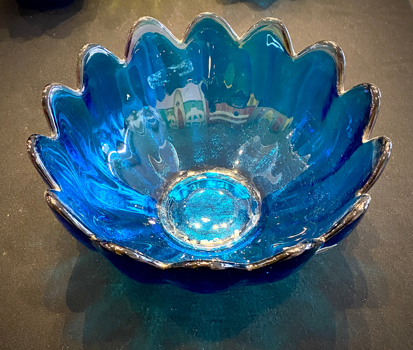 Scalloped Blue Glass Bowl Set | Blenko