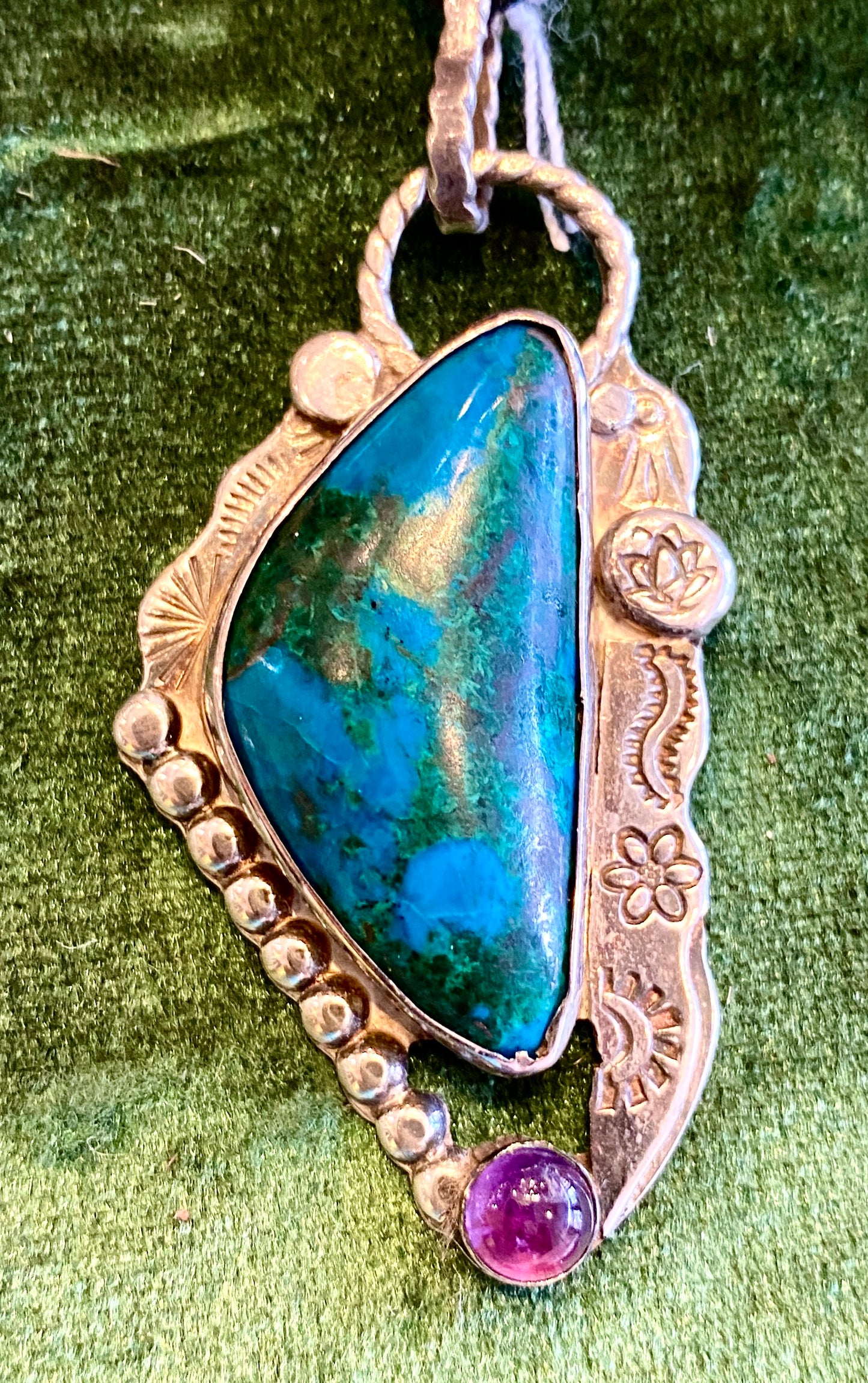 Chrysocolla Amethyst in Silver Pendant Necklace | Rob Riffe