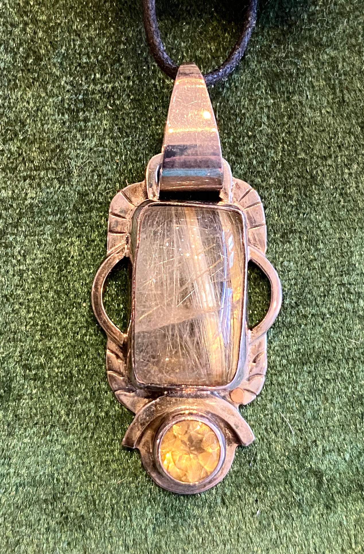 Rutilated Quartz and Citrine in Silver Pendant Necklace | Rob Riffe