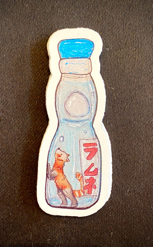 Fox in Bottle sticker, by Post Nostalgia Prints (Mei Tomko)