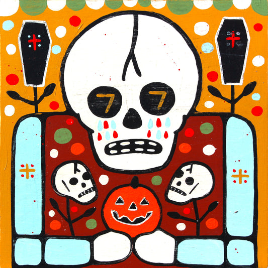Skeleton Holding A Pumpkin Print  | Mike Egan
